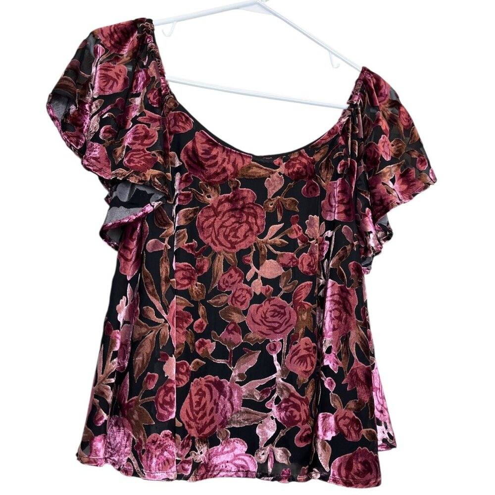 Acqua Velvet Floral Babydoll Top Size Medium Fairycore Whimsigoth Dark Romantic